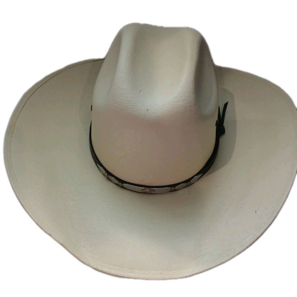 White Western Cowboy Hat Wide Brim Ranch Rodeo Festival Unisex Size L 59-60cm